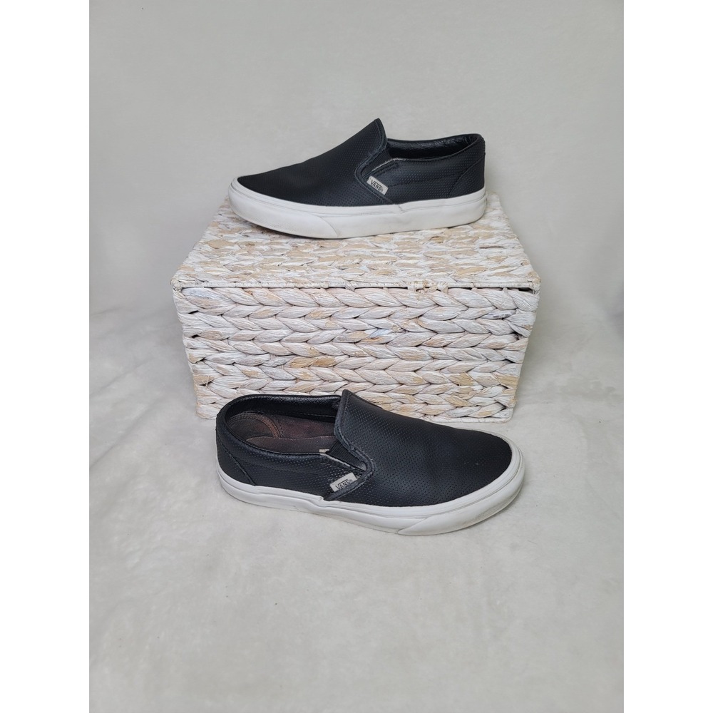 Vans Y2K Slip On Skater Sneaker Black Leather Alt Girl Womens Size 7 Mens 5.5